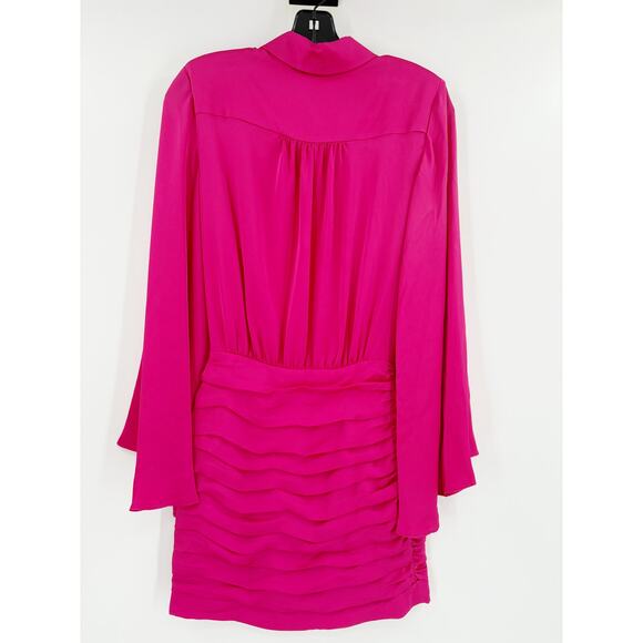 RAMY BROOK Dress NEW Size 2 Mini $495 Fuchsia Pink Long Sleeve V Neck - Picture 5 of 5